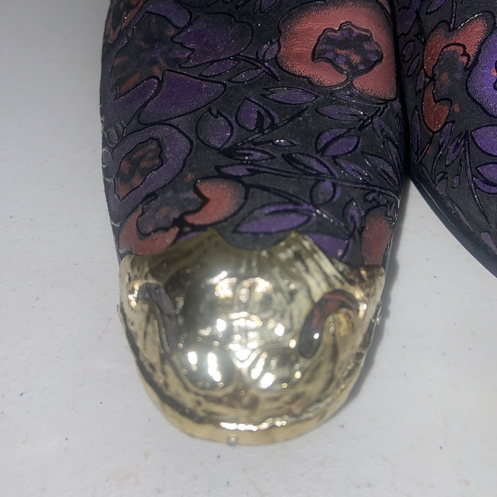 CH KWOK Mens Pointed Toe Floral Gold Cap Shoes Leather Nightclub Party Sz46 12 - Picture 3 of 12